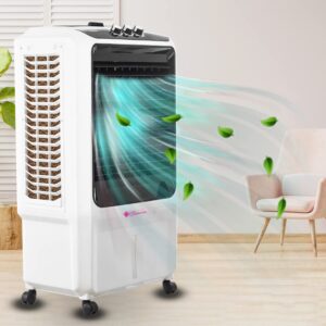 Air Cooler with Anti Bacterial Honeycomb Pads, 3rd Turbo Fan, Powerful Air Throw, Auto Swing and 3-Speed Control, Low Power Consumption- White